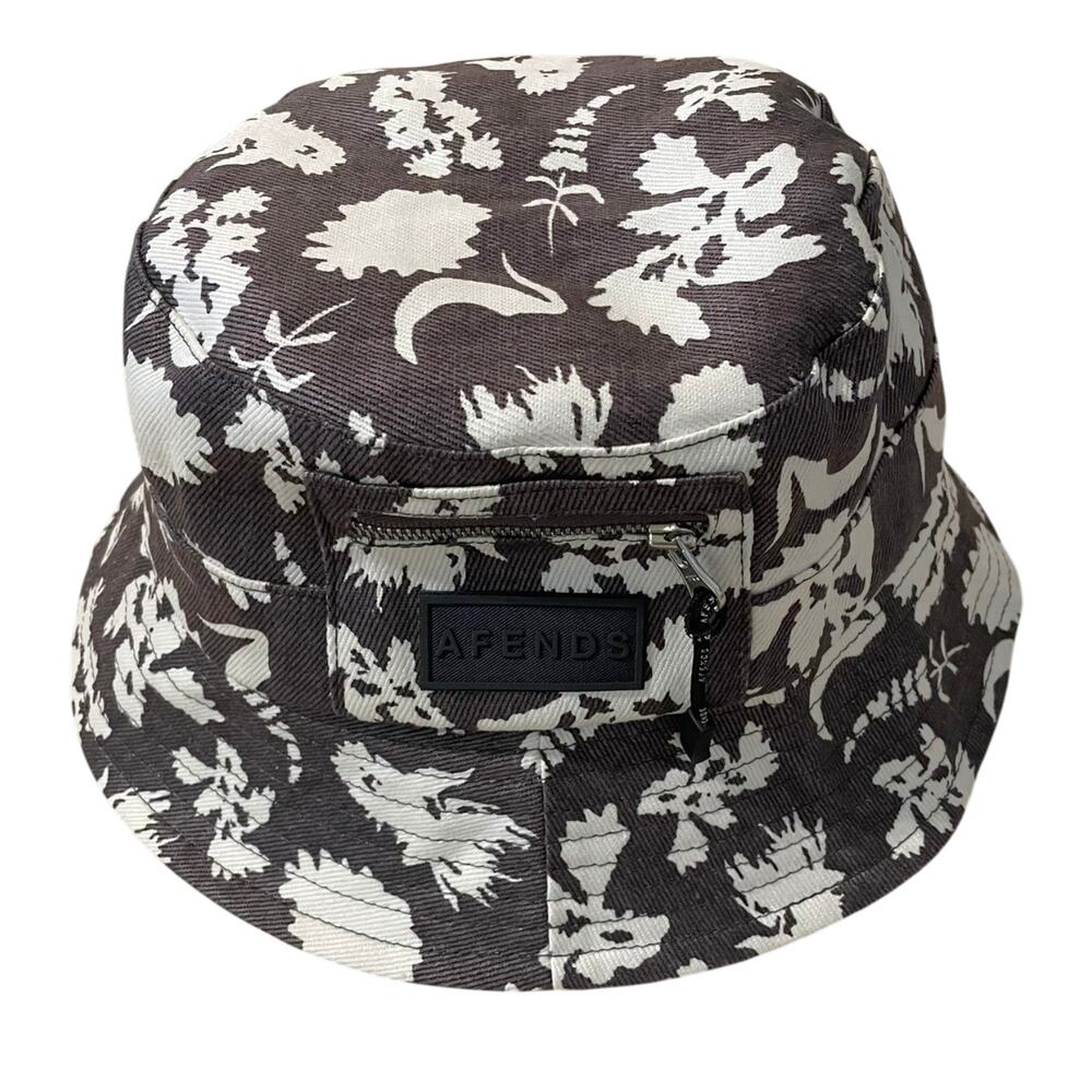 AFENDS THC Hemp Organic Cotton Beach Bucket Hat Gray White Floral Mens Unisex